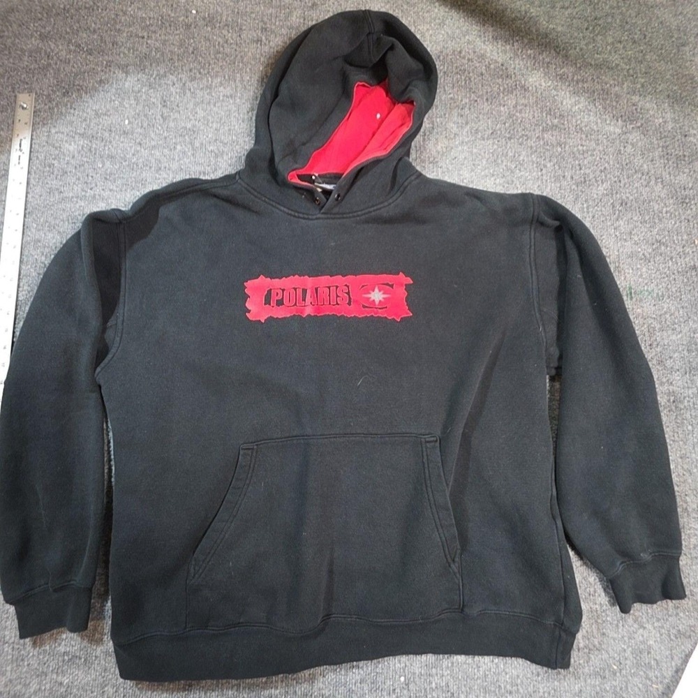 Polaris Hoodie Mens XL Black Pullover Fleece Logo Graphic Kangaroo Pocket